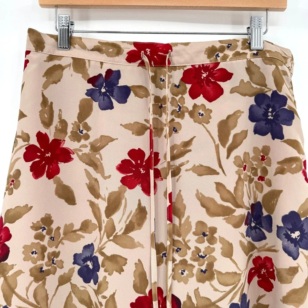 Sag‎ Harbor Petite Vintage Floral Midi Skirt Tan/Red/Purple Womens MP